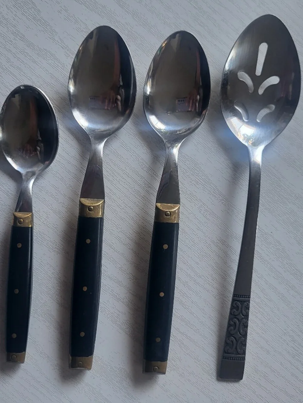 Black Handle Stainless Steel Serving Spoon Set - 4-Piece Roger Made In Japan I